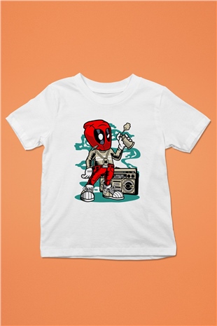 Deadpool Boombox Baskılı Unisex Beyaz Çocuk Tişört
