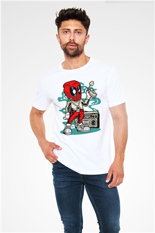 Deadpool Boombox Baskılı Unisex Beyaz Tişört