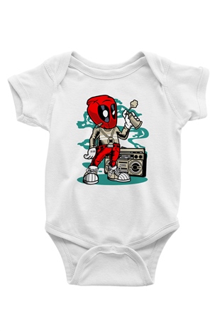 Deadpool Boombox Baskılı Unisex Beyaz Bebek Body - Zıbın
