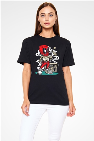 Deadpool Boombox Baskılı Unisex Siyah Tişört