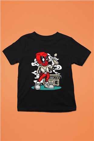 Deadpool Boombox Baskılı Unisex Siyah Çocuk Tişört