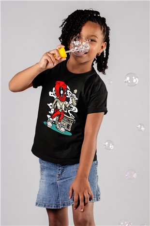 Deadpool Boombox Baskılı Unisex Siyah Çocuk Tişört