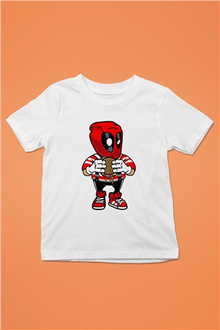 Deadpool Eat Burger Baskılı Unisex Beyaz Çocuk Tişört