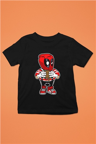 Deadpool Eat Burger Baskılı Unisex Siyah Çocuk Tişört