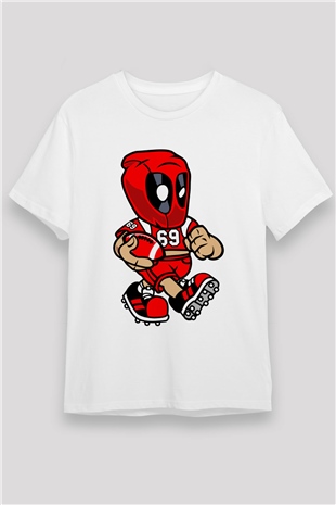 Deadpool Football Baskılı Unisex Beyaz Tişört