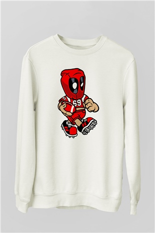 Deadpool Football Baskılı Unisex Beyaz Sweatshirt