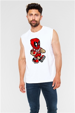 Deadpool Football Baskılı Unisex Beyaz Kolsuz Tişört
