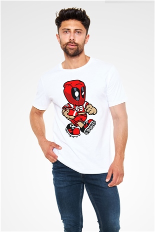 Deadpool Football Baskılı Unisex Beyaz Tişört