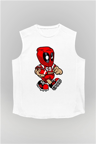 Deadpool Football Baskılı Unisex Beyaz Kolsuz Tişört