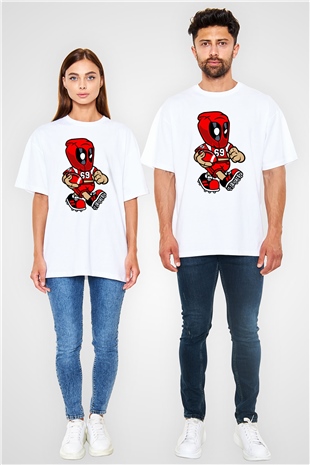 Deadpool Football Baskılı Unisex Beyaz Oversize Tişört