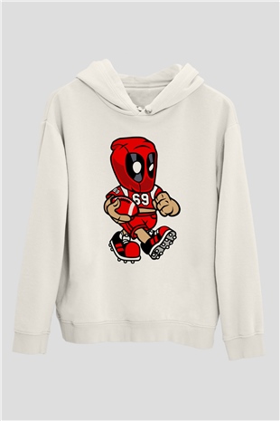 Deadpool Football Baskılı Unisex Beyaz Hoodie