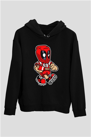 Deadpool Football Baskılı Unisex Siyah Hoodie