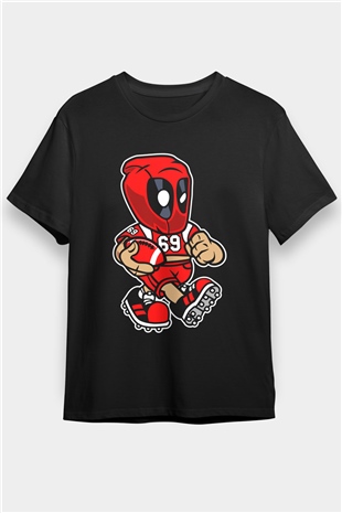 Deadpool Football Baskılı Unisex Siyah Tişört