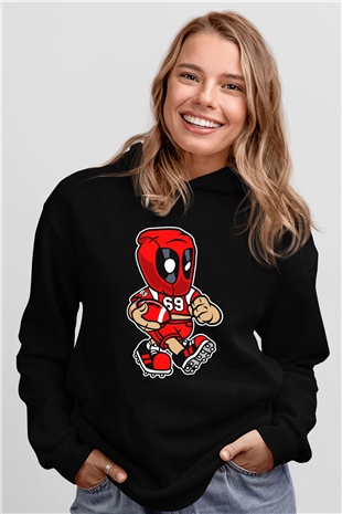 Deadpool Football Baskılı Unisex Siyah Hoodie