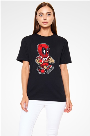 Deadpool Football Baskılı Unisex Siyah Tişört