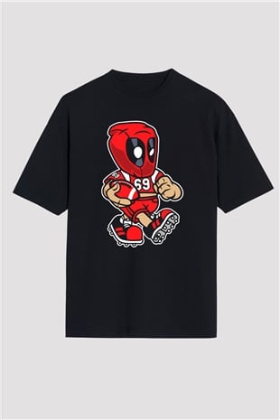 Deadpool Football Baskılı Unisex Siyah Oversize Tişört