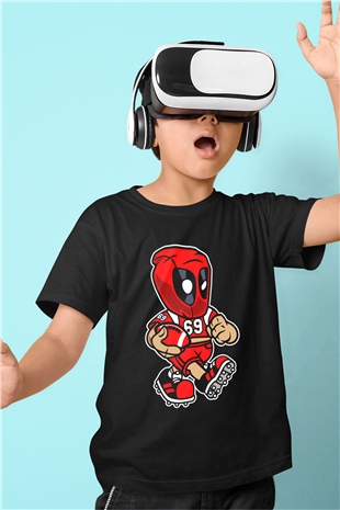 Deadpool Football Baskılı Unisex Siyah Çocuk Tişört