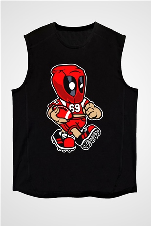 Deadpool Football Baskılı Unisex Siyah Kolsuz Tişört