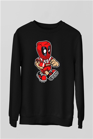 Deadpool Football Baskılı Unisex Siyah Sweatshirt