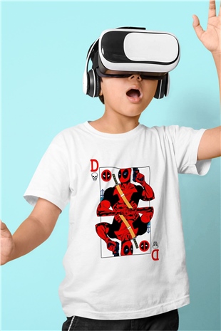 Deadpool Kartı Baskılı Unisex Beyaz  Çocuk Tişört