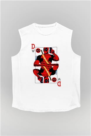 Deadpool Kartı Baskılı Unisex Beyaz  Kolsuz Tişört