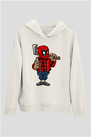 Deadpool Lumberjack Baskılı Unisex Beyaz Hoodie