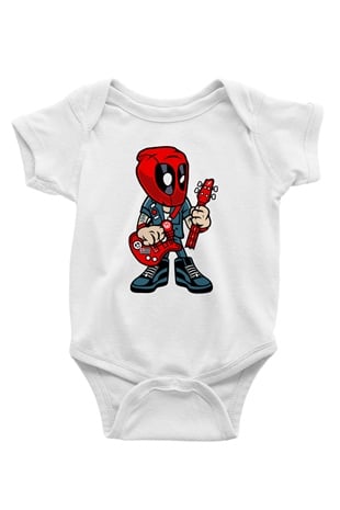 Deadpool Rocker Baskılı Unisex Beyaz Bebek Body - Zıbın