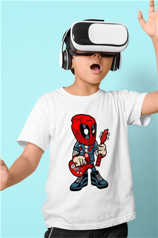 Deadpool Rocker Baskılı Unisex Beyaz Çocuk Tişört