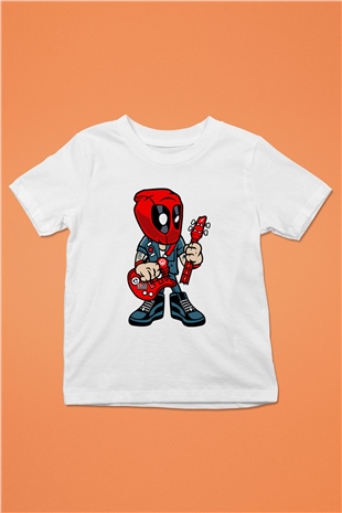 Deadpool Rocker Baskılı Unisex Beyaz Çocuk Tişört