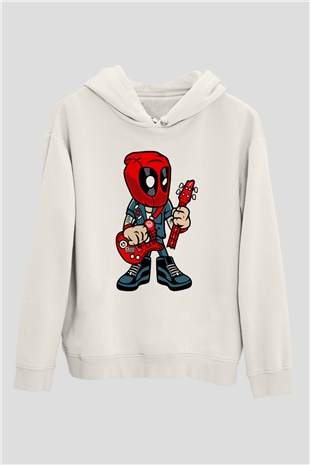 Deadpool Rocker Baskılı Unisex Beyaz Hoodie