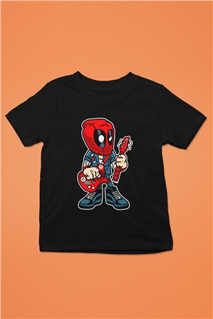 Deadpool Rocker Baskılı Unisex Siyah Çocuk Tişört
