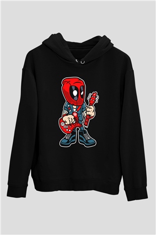 Deadpool Rocker Baskılı Unisex Siyah Hoodie