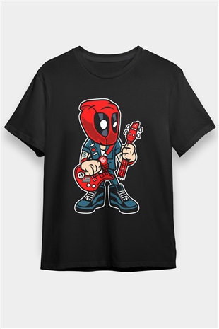 Deadpool Rocker Baskılı Unisex Siyah Tişört