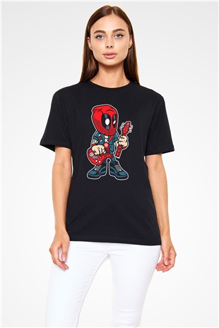 Deadpool Rocker Baskılı Unisex Siyah Tişört