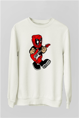 Deadpool Rockstar Baskılı Unisex Beyaz Sweatshirt