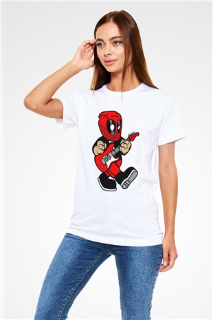 Deadpool Rockstar Baskılı Unisex Beyaz Tişört