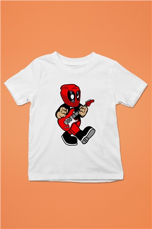 Deadpool Rockstar Baskılı Unisex Beyaz Çocuk Tişört