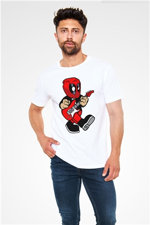 Deadpool Rockstar Baskılı Unisex Beyaz Tişört