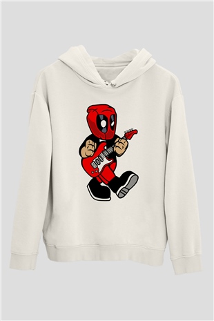 Deadpool Rockstar Baskılı Unisex Beyaz Hoodie