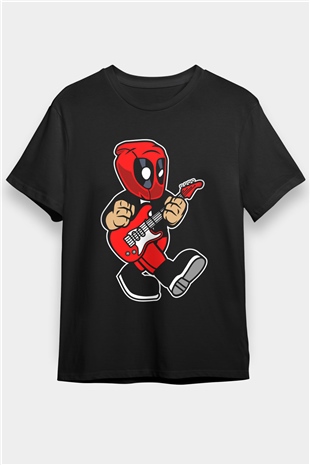 Deadpool Rockstar Baskılı Unisex Siyah Tişört