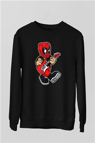 Deadpool Rockstar Baskılı Unisex Siyah Sweatshirt