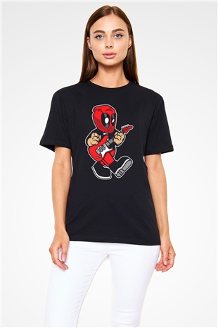 Deadpool Rockstar Baskılı Unisex Siyah Tişört