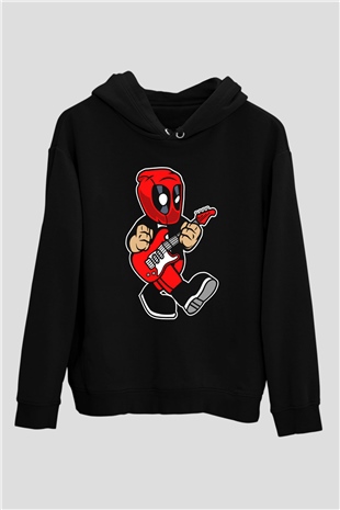Deadpool Rockstar Baskılı Unisex Siyah Hoodie