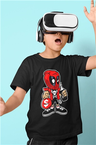 Deadpool Street Bastard Baskılı Unisex Siyah Çocuk Tişört