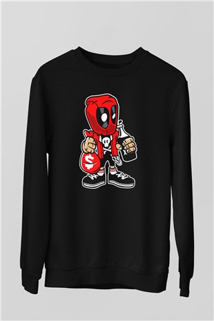 Deadpool Street Bastard Baskılı Unisex Siyah Sweatshirt