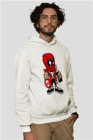 Deadpool Street Bastard Baskılı Unisex Beyaz Hoodie
