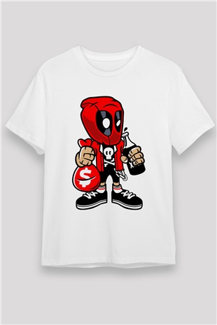 Deadpool Street Bastard Baskılı Unisex Beyaz Tişört