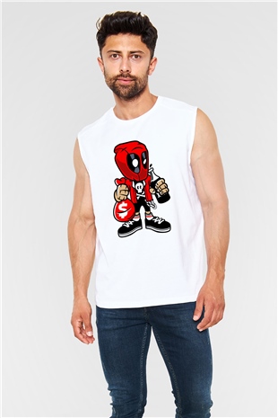 Deadpool Street Bastard Baskılı Unisex Beyaz Kolsuz Tişört