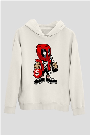 Deadpool Street Bastard Baskılı Unisex Beyaz Hoodie