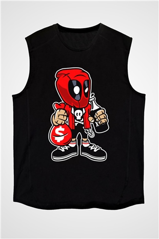 Deadpool Street Bastard Baskılı Unisex Siyah Kolsuz Tişört
